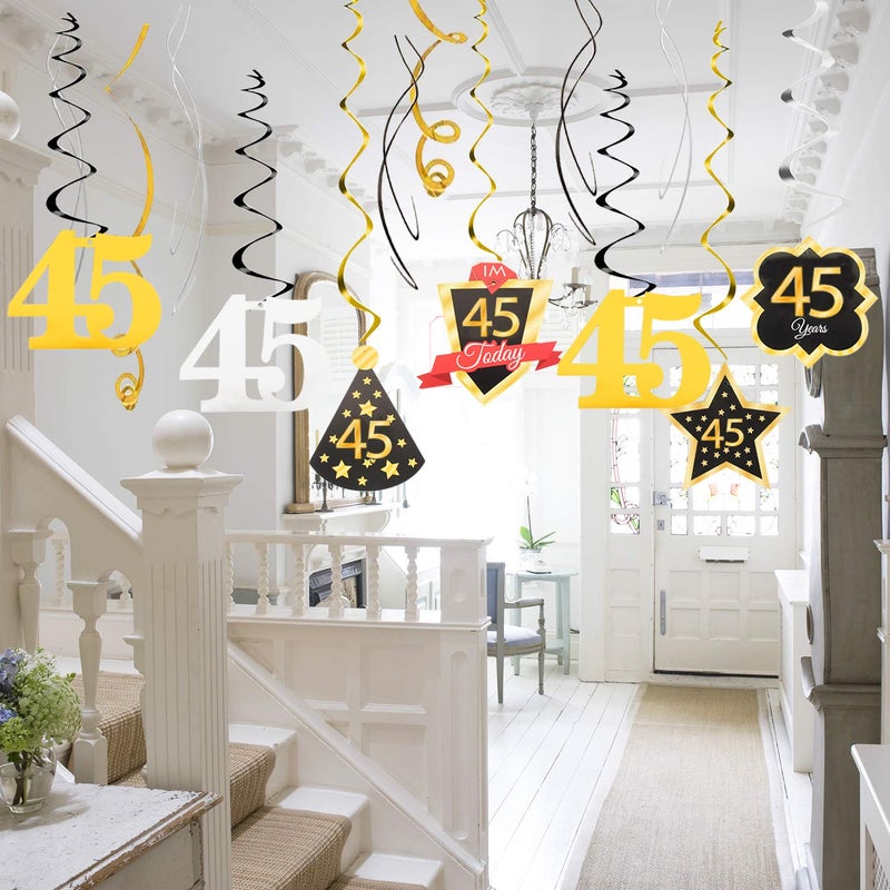 LINGTEER Happy 45th Birthday Decorations 45th Birthday Black with Gold Swirls Hanging Streamer Kit Cheers to 45 Years Old Bday Foil Party Photo Backdrop Supplies. - Image 5